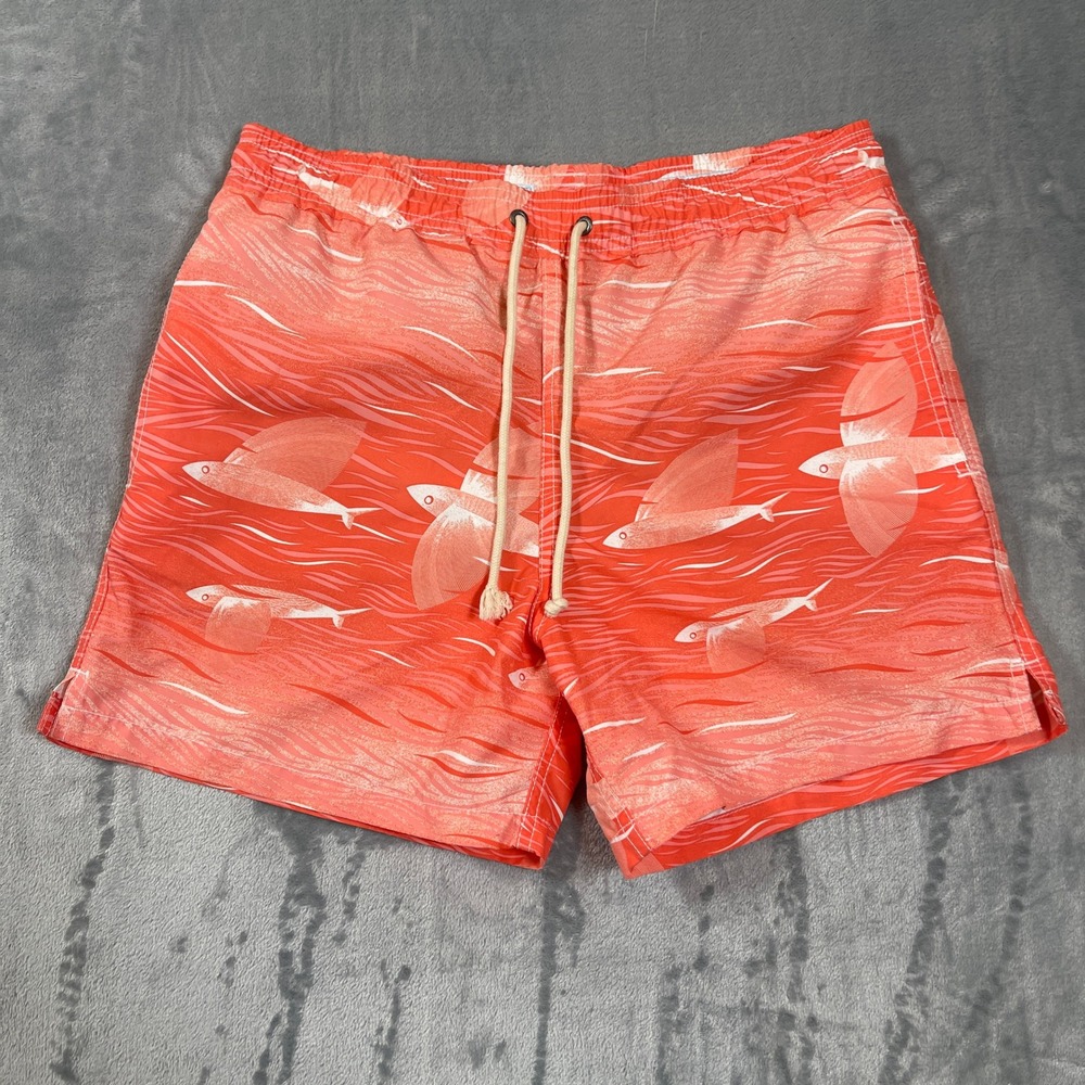 Strong Boalt Palm Beach Mens Small Swim Trunks Coral Orange Flying Fish Print